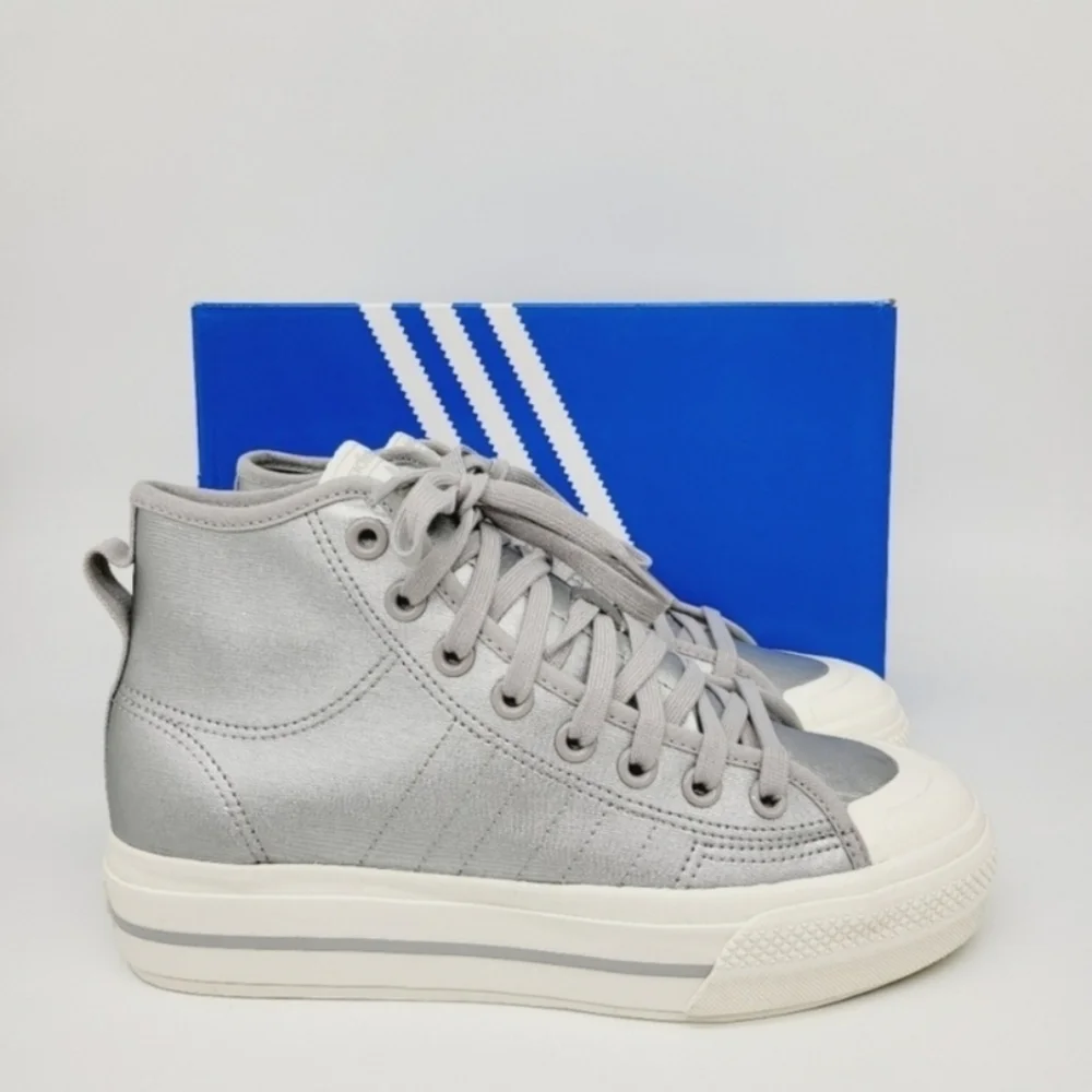 New adidas Nizza RF Platform Mid Shoes Silver Metallic Women's Size 8.5 - Picture 4 of 8